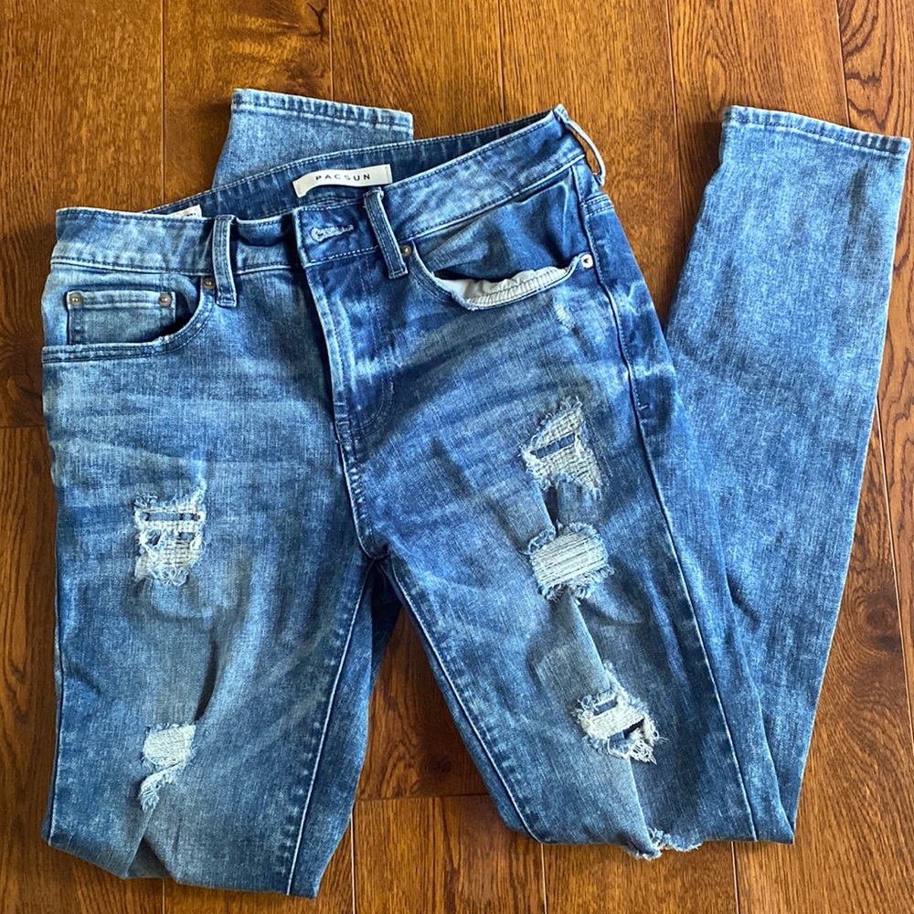 PacSun Stacked Skinny Distressed Blue Jeans